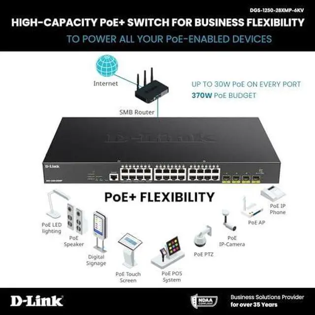 Alt view image 13 of 16 - D-Link 28-Port 10-Gigabit Smart Managed PoE Switch DGS125028XMP6KV