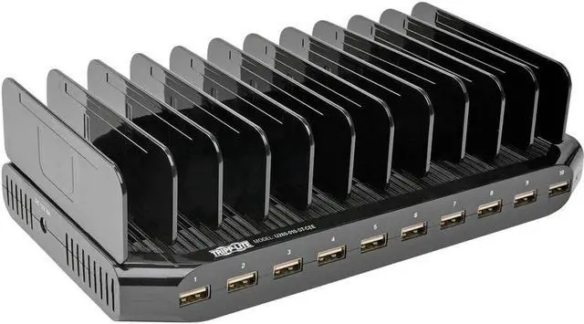 Alt view image 10 of 14 - Tripp Lite U280-010-ST-CEE 10-Port USB Charging Station with Adjustable Storage, 12V 8A (96W) USB Charger Output, Schuko Power Cord