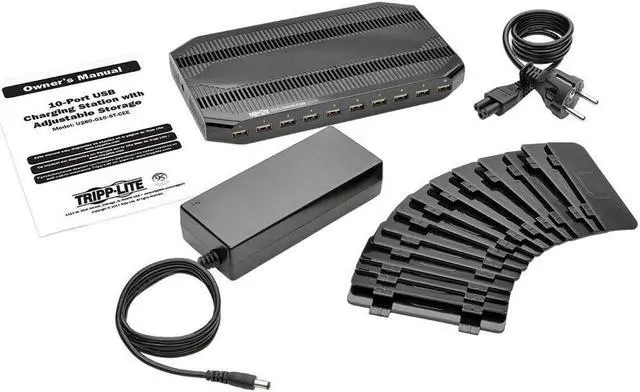 Alt view image 14 of 14 - Tripp Lite U280-010-ST-CEE 10-Port USB Charging Station with Adjustable Storage, 12V 8A (96W) USB Charger Output, Schuko Power Cord