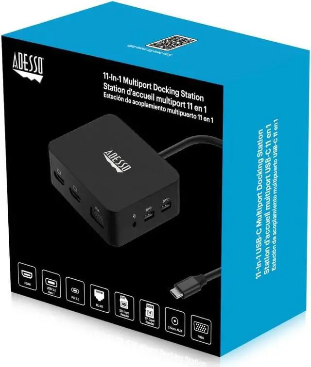 Alt view image 17 of 18 - Adesso 11-in-1 USB-C Multi-Port TAA Compliant Docking Station Black AUH4050