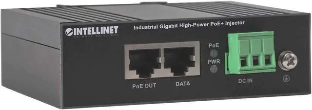 Alt view image 3 of 6 - Intellinet Industrial Gigabit High-Power PoE+ Injector, 1 x 30 W Port, IEEE 802.3at/af Power over Ethernet (PoE+/PoE), Metal Housing