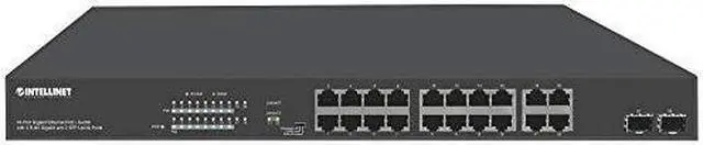 Alt view image 7 of 12 - Intellinet 16-Port Gigabit Ethernet PoE+ Switch with 4 RJ45 Gigabit and 2 SFP Uplink Ports |IEEE 802.3at/af Power over Ethernet (PoE+/PoE) Compliant, 300 W, Endspan, 19" Rackmount