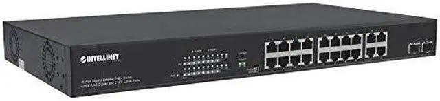 Alt view image 8 of 12 - Intellinet 16-Port Gigabit Ethernet PoE+ Switch with 4 RJ45 Gigabit and 2 SFP Uplink Ports |IEEE 802.3at/af Power over Ethernet (PoE+/PoE) Compliant, 300 W, Endspan, 19" Rackmount