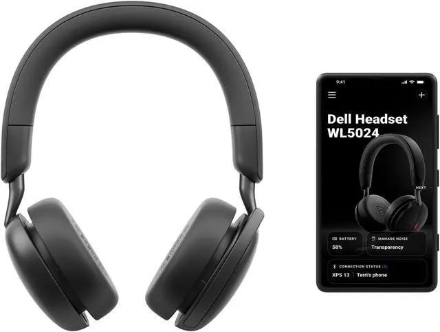 Alt view image 2 of 8 - Dell WL5024 Pro Wireless ANC Headset - Hybrid Active Noise Cancellation, AI-Based Noise Cancellation Microphone, Leatherette Headband, Effortless connectivity, Microsoft Teams/Zoom Certified - Black