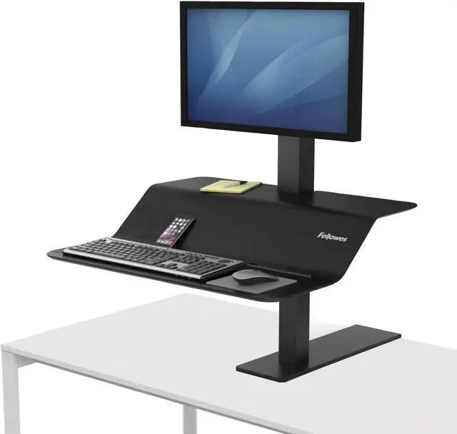 Alt view image 18 of 20 - Fellowes 8080101 Lotus Ve Sit-Stand Workstation - Desk Mount For Lcd Display / Keyboard / Mouse - Wood Veneer - Black Ash