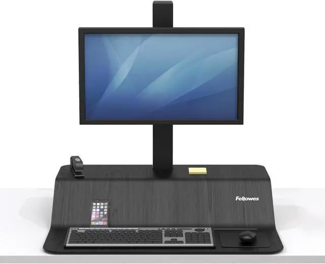 Alt view image 20 of 20 - Fellowes 8080101 Lotus Ve Sit-Stand Workstation - Desk Mount For Lcd Display / Keyboard / Mouse - Wood Veneer - Black Ash