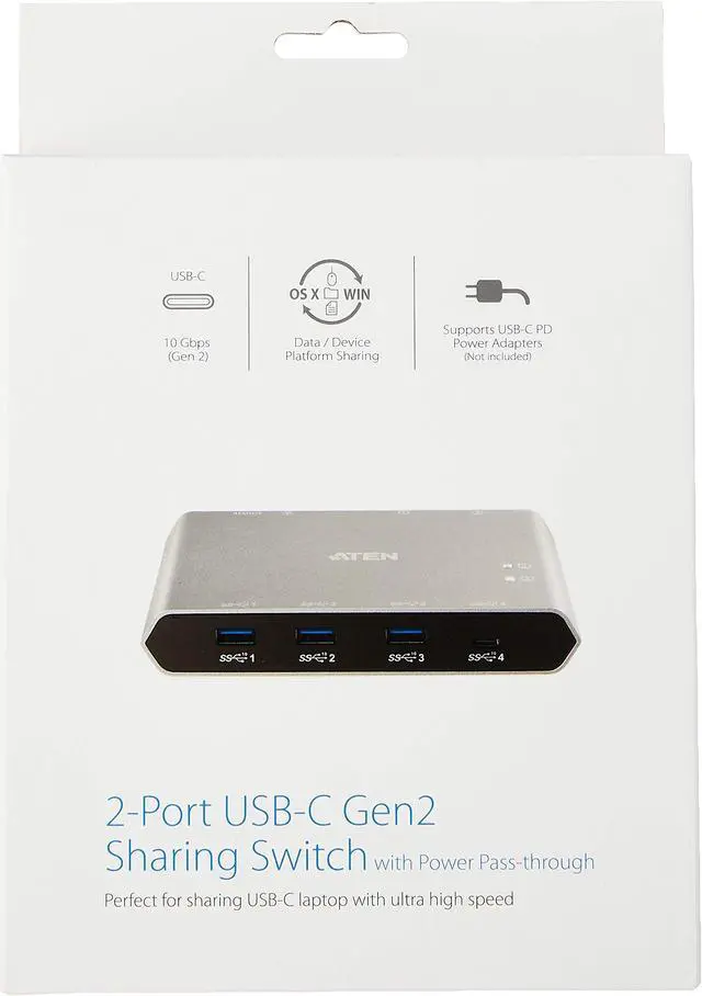 Alt view image 12 of 14 - ATEN 2-Port USB-C Gen 2 Sharing Switch with Power Pass-through US3342