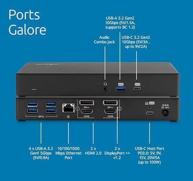 Alt view image 11 of 16 - Kensington SD4782P EQ Docking Station - Up to 100W Power Delivery - Delivers power to laptop, docking station, and connected accessories. Supports up to 100W for USB-C® Alt Mode laptops. USB-A