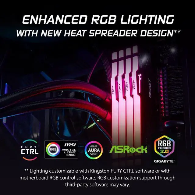 Alt view image 4 of 10 - Kingston 128GB 5600MT/s DDR5 CL40 DIMM (Kit of 4) FURY Beast RGB XMP