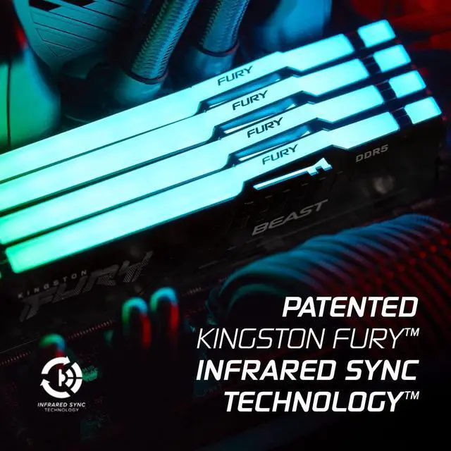 Alt view image 5 of 10 - Kingston 128GB 5600MT/s DDR5 CL40 DIMM (Kit of 4) FURY Beast RGB XMP