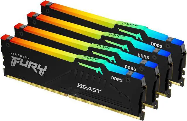 Alt view image 2 of 10 - Kingston 128GB 5600MT/s DDR5 CL40 DIMM (Kit of 4) FURY Beast RGB XMP