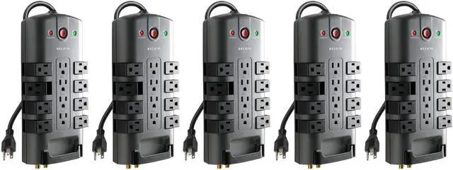 Main image of Belkin Surge Protector Power Strip w/ 8 Rotating & 4 Standard Outlets - 8ft Sturdy Extension Cord w/Flat Pivot Plug for Home, Office, Travel, Desktop & Charging Brick - 4320 Joules of Protection