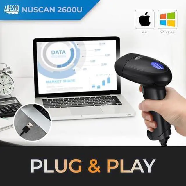 Alt view image 18 of 20 - Adesso 2D USB Handheld CMOS Barcode Scanner 300 FPS Scan Rate 16 Scan Depth