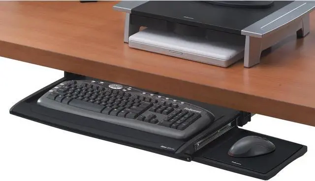 Alt view image 8 of 9 - Fellowes Deluxe Keyboard Drawer With Soft Touch Wrist Rest - 2.5-Inch  x 30.8-Inch  x 14-Inch  - Black, Silver