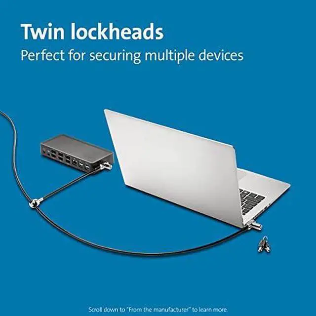 Alt view image 2 of 16 - Kensington Universal 3-in-1 Keyed Cable Lock - Twin Lockheads for Laptops & Other Devices (K63380WW)