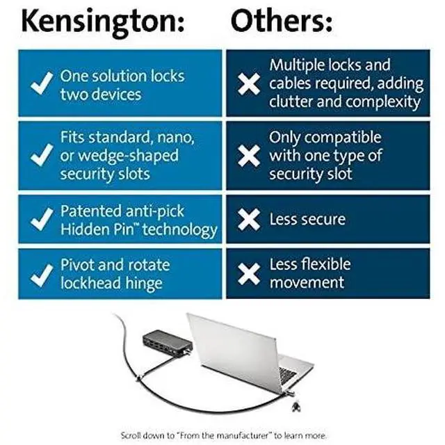 Alt view image 7 of 16 - Kensington Universal 3-in-1 Keyed Cable Lock - Twin Lockheads for Laptops & Other Devices (K63380WW)