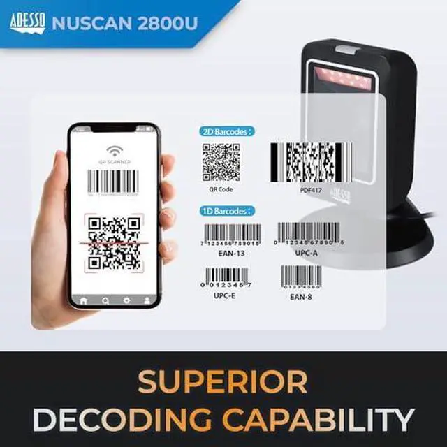 Alt view image 13 of 14 - Adesso 2D Omnidirectional USB Desktop Hand-Free CMOS Barcode Scanner 30 FPS