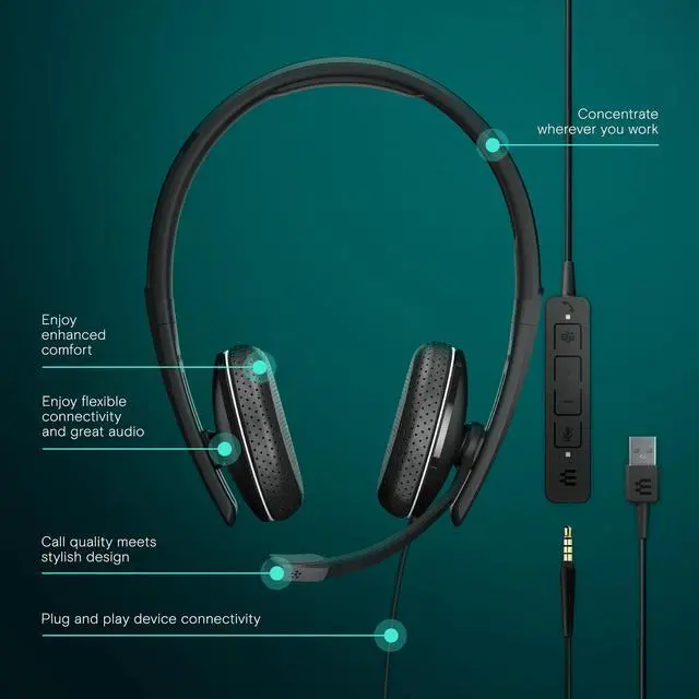 Alt view image 16 of 20 - EPOS / Sennheiser Adapt 165T Binaural On-Ear Wired 3.5mm Jack Headset