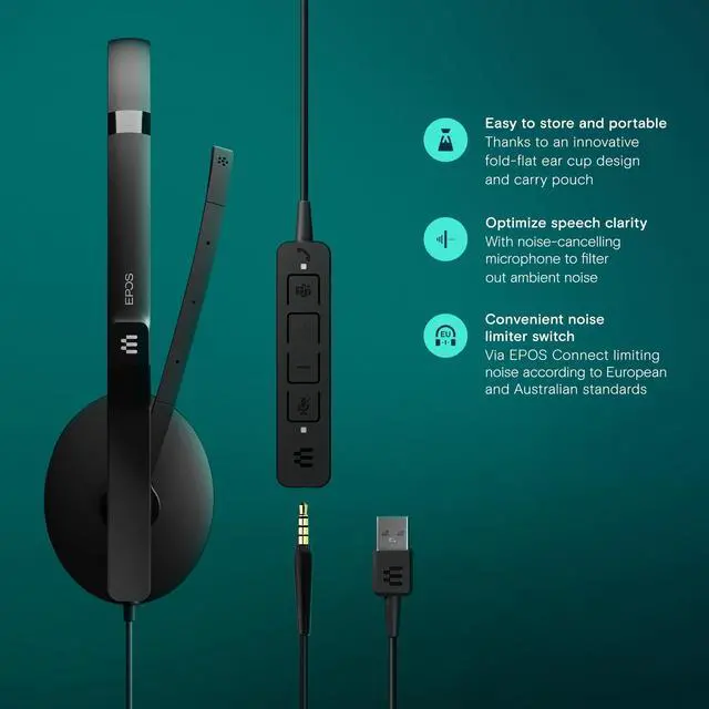 Alt view image 17 of 20 - EPOS / Sennheiser Adapt 165T Binaural On-Ear Wired 3.5mm Jack Headset