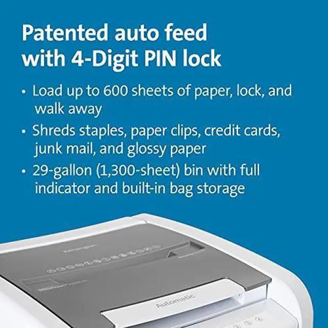 Alt view image 5 of 10 - Kensington OfficeAssist Auto Feed Shredder A6000-HS Anti-Jam Micro Cut - Continuous Shredder - Micro Cut - 10 Per Pass - for shredding Paper, Staples, Paper Clip, Credit Card, Junk Mail, Glossy ...