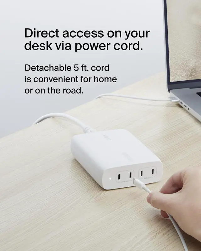 Alt view image 4 of 11 - Belkin 200W 4-Port USB-C GaN Charger, White