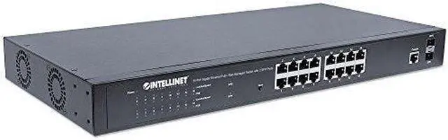 Alt view image 2 of 6 - Intellinet 16-Port Gigabit Ethernet PoE+ Web-Managed Switch with 2 SFP Ports | IEEE 802.3at/af Power over Ethernet (PoE+/PoE) Compliant, 220 W, Self-Healing Network, Endspan, 19" Rackmount