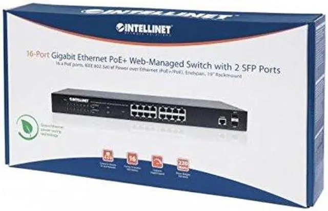 Alt view image 5 of 6 - Intellinet 16-Port Gigabit Ethernet PoE+ Web-Managed Switch with 2 SFP Ports | IEEE 802.3at/af Power over Ethernet (PoE+/PoE) Compliant, 220 W, Self-Healing Network, Endspan, 19" Rackmount