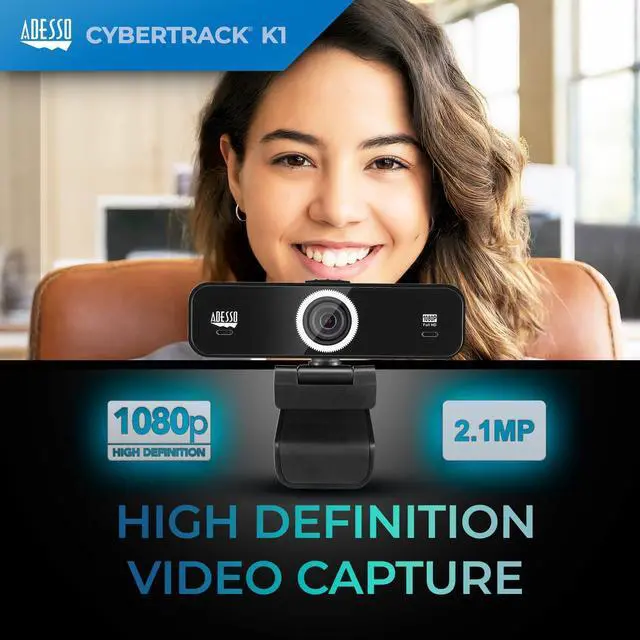 Alt view image 18 of 20 - Adesso CyberTrack K1 Webcam - 2.1 Megapixel - 30 fps - USB 2.0 - 1920 x 1080 Video - CMOS Sensor - Fixed Focus - Microphone - Monitor, Notebook, TV - Windows 10