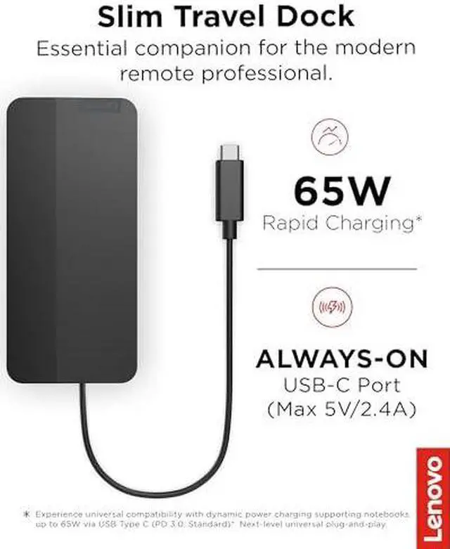 Alt view image 8 of 20 - Lenovo USB-C Slim Travel Dock