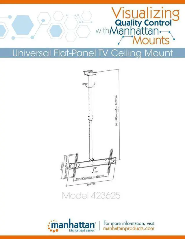 Alt view image 7 of 7 - Manhattan Flat-Panel Tv Ceiling Mount For One Display From 37"-70" And Up To 110 Lbs