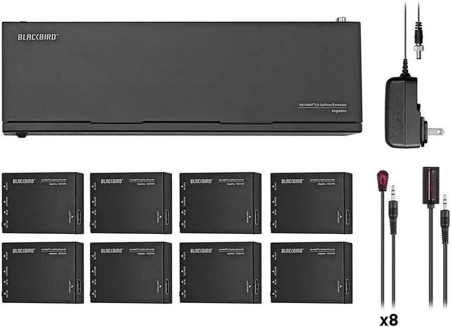 Alt view image 13 of 13 - Monoprice Blackbird 4K HDMI 2.0 1x8 Splitter Extender Complete Solution Kit-- 18Gbps, HDR, 4K@60Hz, YCbCr 4:4:4, HDCP 2.2, Cat6/6a/7 with IR, Loop Out, EDID, POC with 8 Receivers, 60m, 197ft