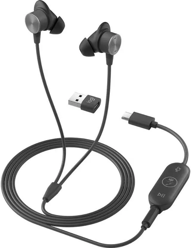 Alt view image 8 of 14 - Logitech Zone Wired Earbuds - Stereo - Mini-phone (3.5mm), USB Type A, USB Type C - Wired - 16 Ohm - 20 Hz - 16 kHz - Earbud - Binaural - In-ear - 4.80 ft Cable - Noise Cancelling, Omni-directional, M