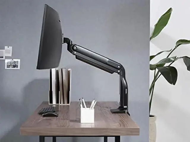 Alt view image 5 of 12 - Monoprice Heavy-Duty Single-Monitor Full-Motion Adjustable Gas-Spring Desk Mount for 32-49 Inch Monitors - Workstream Collection