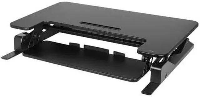 Alt view image 7 of 12 - Monoprice Height Adjustable Gas-Spring Dual Handle Sit-Stand 36-Inch Workstation Desk Converter with Keyboard Tray