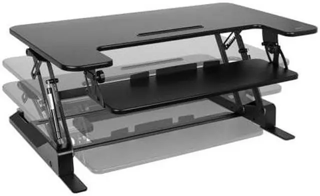 Alt view image 8 of 12 - Monoprice Height Adjustable Gas-Spring Dual Handle Sit-Stand 36-Inch Workstation Desk Converter with Keyboard Tray