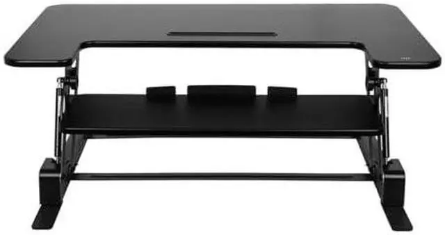 Alt view image 9 of 12 - Monoprice Height Adjustable Gas-Spring Dual Handle Sit-Stand 36-Inch Workstation Desk Converter with Keyboard Tray