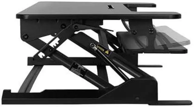 Alt view image 10 of 12 - Monoprice Height Adjustable Gas-Spring Dual Handle Sit-Stand 36-Inch Workstation Desk Converter with Keyboard Tray