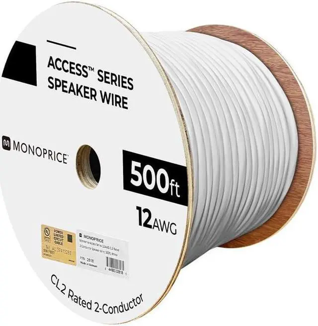 Alt view image 17 of 18 - Monoprice Access Series 12 Gauge AWG CL2 Rated 2 Conductor Speaker Wire / Cable - 500ft Fire Safety In Wall Rated, Jacketed In White PVC Material 99.9% Oxygen-Free Pure Bare Copper