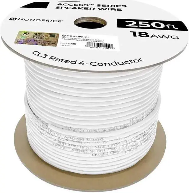 Alt view image 8 of 9 - MONOPRICE ACCESS SERIES 18AWG CL3 RATED 4-CONDUCTOR SPEAKER WIRE 250FT WHITE