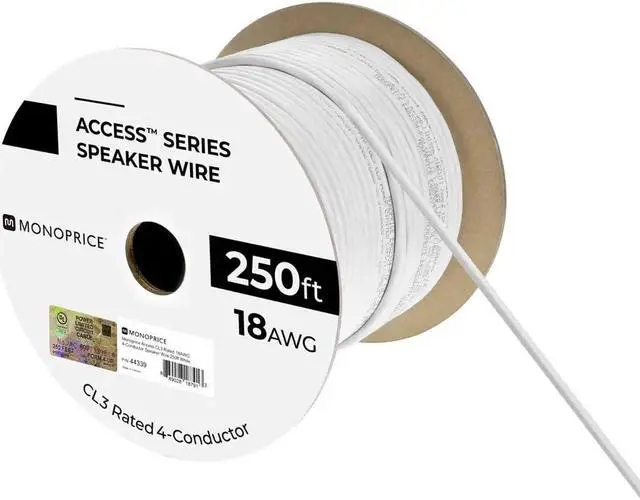 Alt view image 9 of 9 - MONOPRICE ACCESS SERIES 18AWG CL3 RATED 4-CONDUCTOR SPEAKER WIRE 250FT WHITE