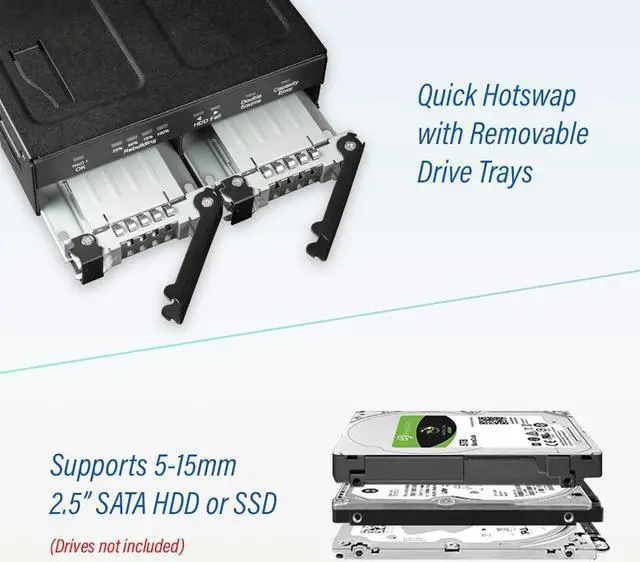 Alt view image 5 of 8 - Dual 2.5" SATA Drive Removable RAID 1 & JBOD Mobile Rack Enclosure for 5.25" Bay - ToughArmor RAID MB902SPR-B R1