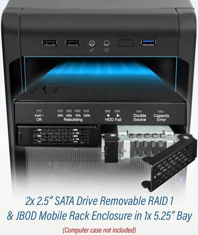 Alt view image 2 of 8 - Dual 2.5" SATA Drive Removable RAID 1 & JBOD Mobile Rack Enclosure for 5.25" Bay - ToughArmor RAID MB902SPR-B R1