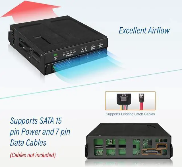 Alt view image 7 of 8 - Dual 2.5" SATA Drive Removable RAID 1 & JBOD Mobile Rack Enclosure for 5.25" Bay - ToughArmor RAID MB902SPR-B R1