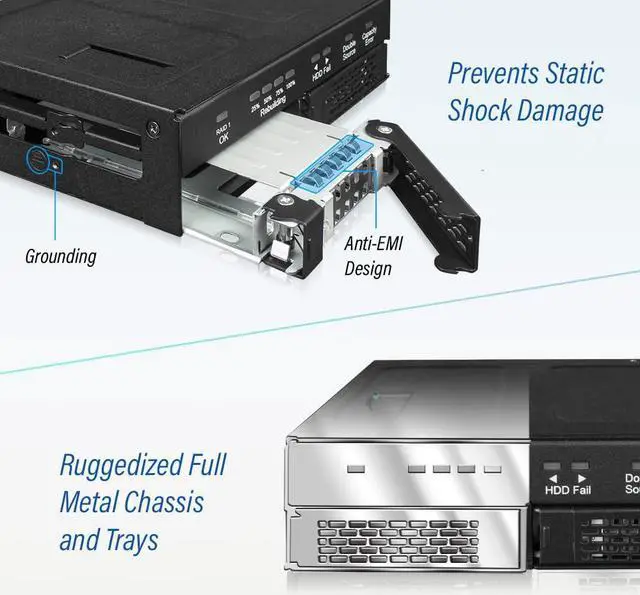 Alt view image 6 of 8 - Dual 2.5" SATA Drive Removable RAID 1 & JBOD Mobile Rack Enclosure for 5.25" Bay - ToughArmor RAID MB902SPR-B R1