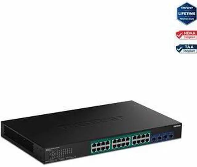 Alt view image 11 of 11 - TRENDnet 28-Port Gigabit Web Smart PoE+ Switch with 24 Gigabit PoE+ Ports; TPE-30284; 4 x 10G SFP+ slots; 370W PoE power;VLAN; QoS; LACP; IPv4/IPv6 Static Routing