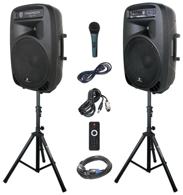 Main image of PRORECK Party 15 Portable 15-Inch 2000W 2-Way Powered PA Speaker System with Bluetooth/USB/SD Card Reader/ FM Radio/Remote Control/LED Light