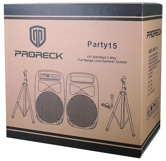 Alt view image 5 of 5 - PRORECK Party 15 Portable 15-Inch 2000W 2-Way Powered PA Speaker System with Bluetooth/USB/SD Card Reader/ FM Radio/Remote Control/LED Light