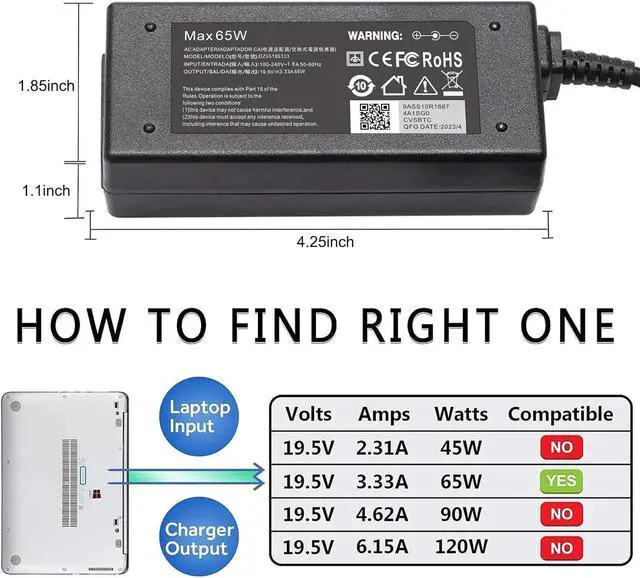 Alt view image 5 of 7 - Charger for HP Laptop Computer 65W 45W Compatible with HP Chromebook/Probook450 650 640 G5 G4 G6 G7 G8 Elitebook/Pavilion/x360 11 13 14 15 17 Zbook Notebook 15 17 AC Power Adapter Laptop Charger