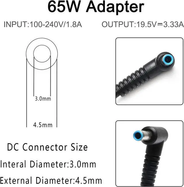 Alt view image 2 of 7 - Charger for HP Laptop Computer 65W 45W Compatible with HP Chromebook/Probook450 650 640 G5 G4 G6 G7 G8 Elitebook/Pavilion/x360 11 13 14 15 17 Zbook Notebook 15 17 AC Power Adapter Laptop Charger