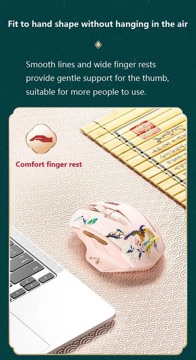 Alt view image 4 of 7 - WSIRAK A10 Bluetooth three modes mice wireless examination gaming mouse silent TYPE-C charging office game mouse Pink